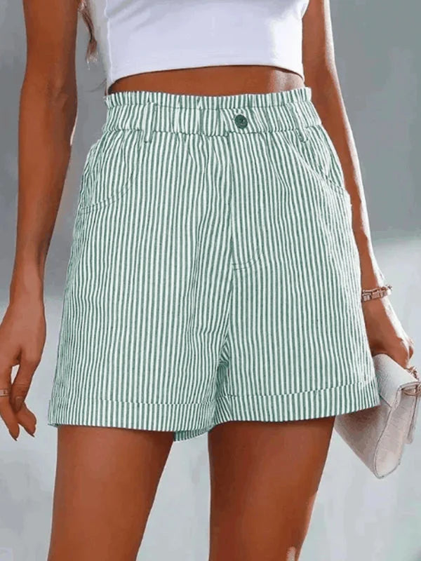 Gestreepte Shorts | Hoge Taille | Elastische Taille | Mini Shorts | Vrouwen Shorts-Boetiek Moda
