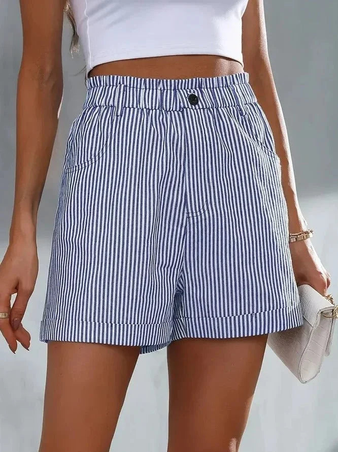 Gestreepte Shorts | Hoge Taille | Elastische Taille | Mini Shorts | Vrouwen Shorts-Boetiek Moda
