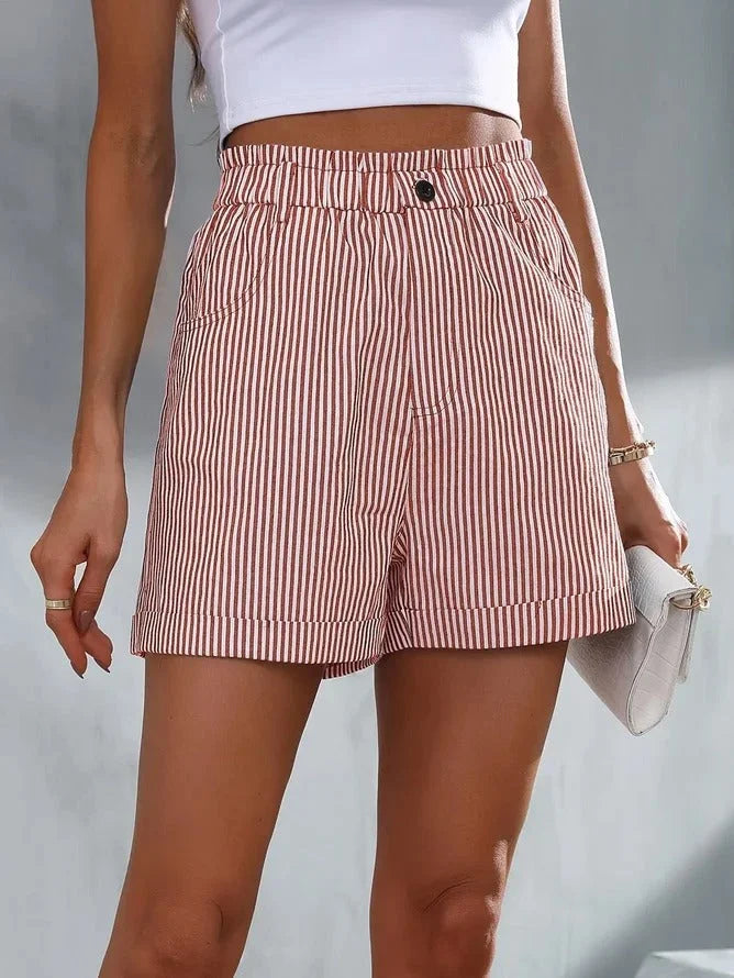 Gestreepte Shorts | Hoge Taille | Elastische Taille | Mini Shorts | Vrouwen Shorts-Boetiek Moda