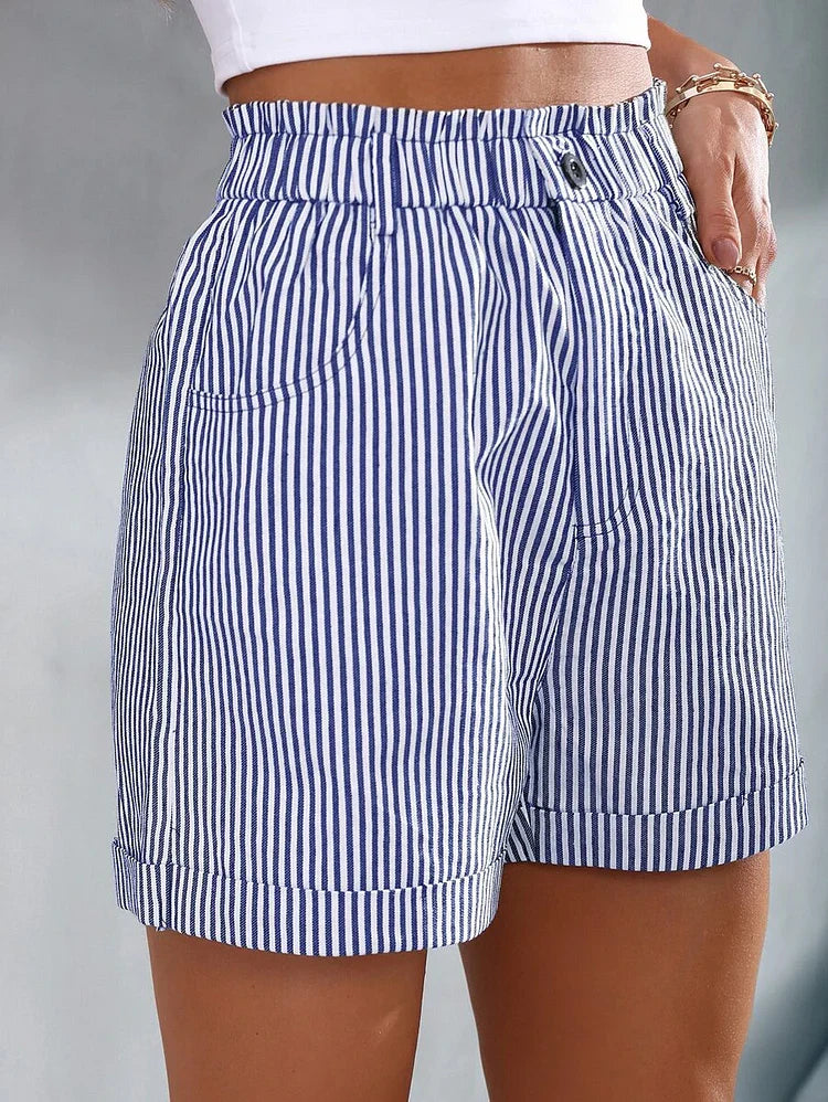 Gestreepte Shorts | Hoge Taille | Elastische Taille | Mini Shorts | Vrouwen Shorts-Boetiek Moda