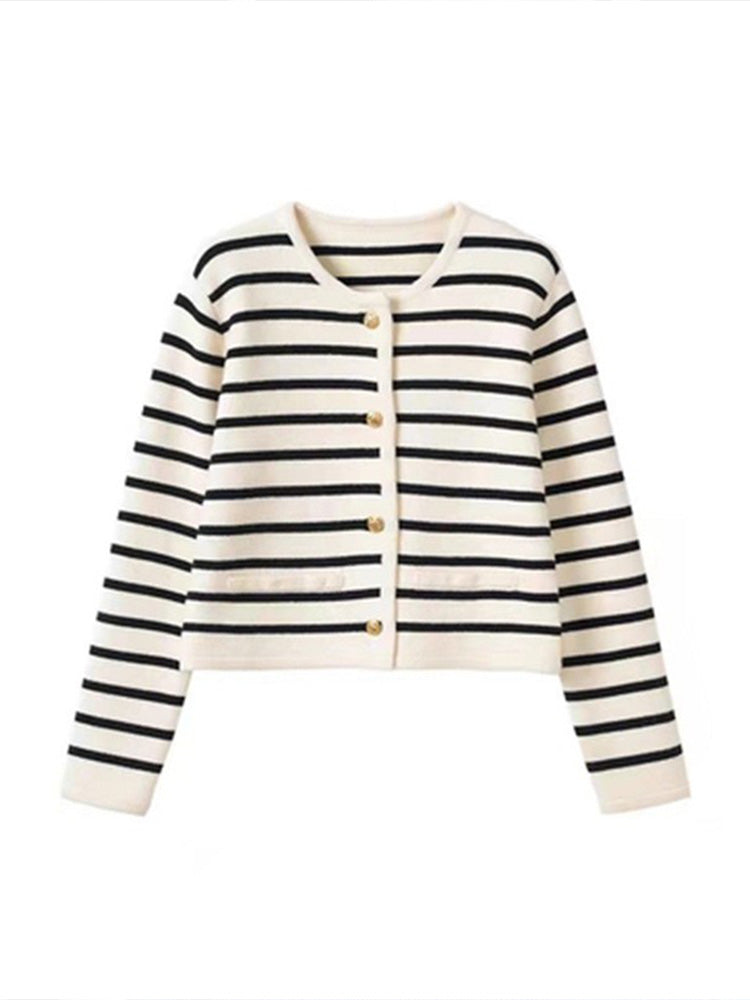 Gestreepte Vest | Losse pasvorm | Ronde hals | Vest met knopen | Damesbreigoed-Boetiek Moda