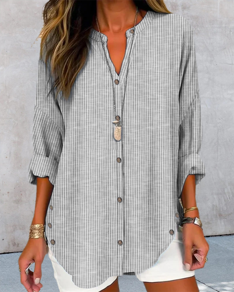 Gestreepte blouse - Losse pasvorm - Lange mouwen - Blouse met knopen - Damesblouses-Boetiek Moda