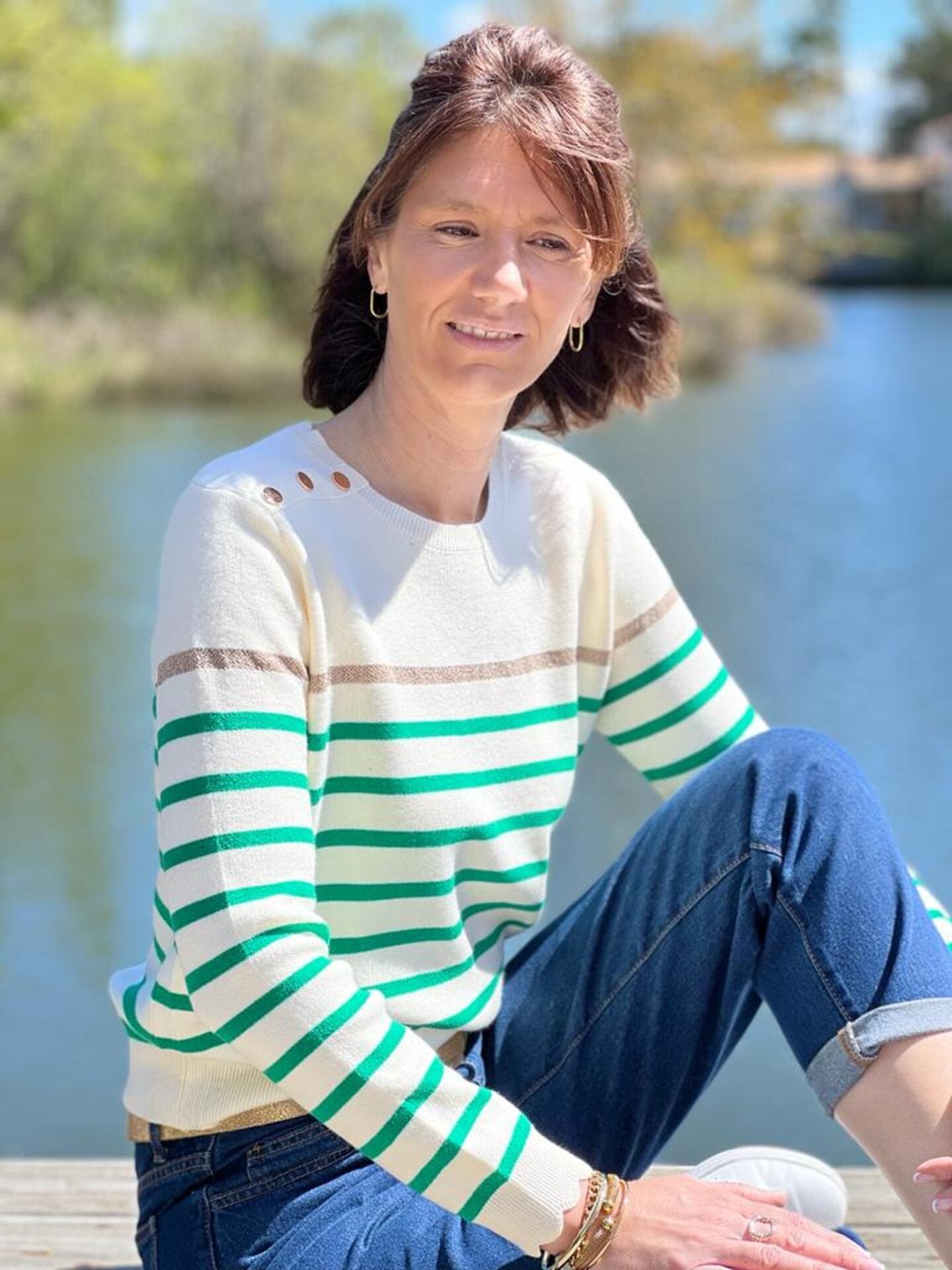 Gestreepte trui | Relaxed fit | Ronde hals | Gebreide trui | Dames trui-Boetiek Moda