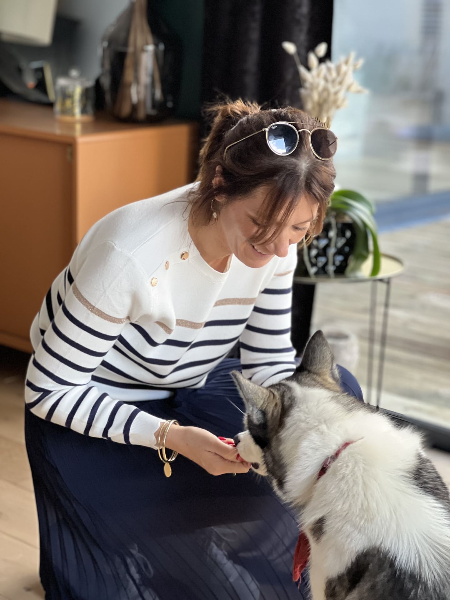 Gestreepte trui | Relaxed fit | Ronde hals | Gebreide trui | Dames trui-Boetiek Moda