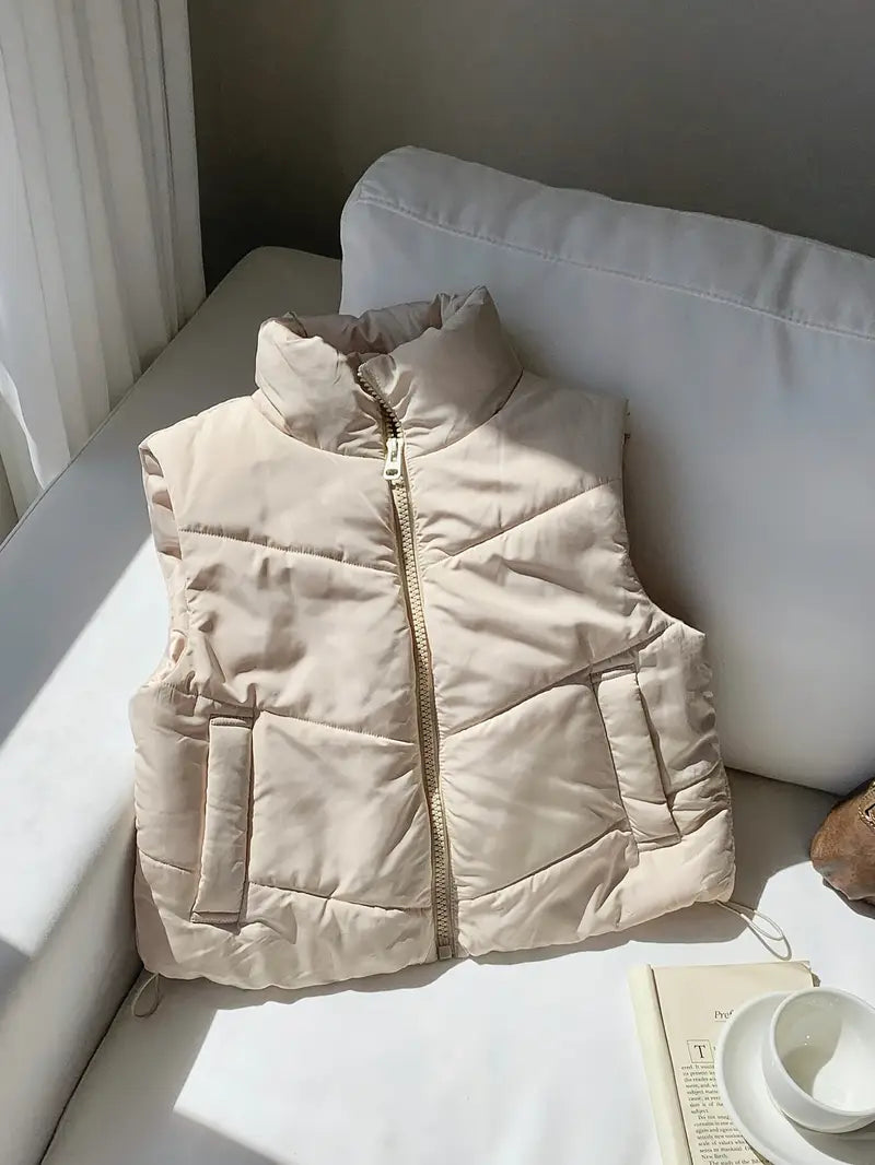 Gewatteerd Gilet | Beige | Zip-Up | Gewatteerd Gilet | Vrouwenvest-Boetiek Moda