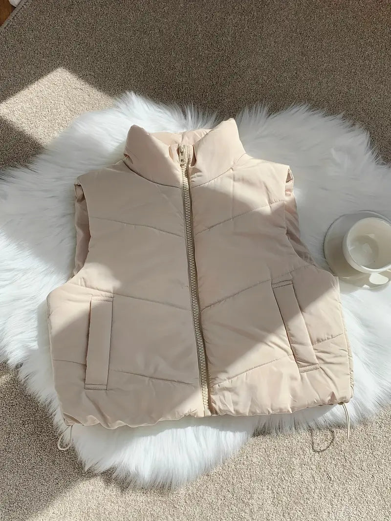 Gewatteerd Gilet | Beige | Zip-Up | Gewatteerd Gilet | Vrouwenvest-Boetiek Moda