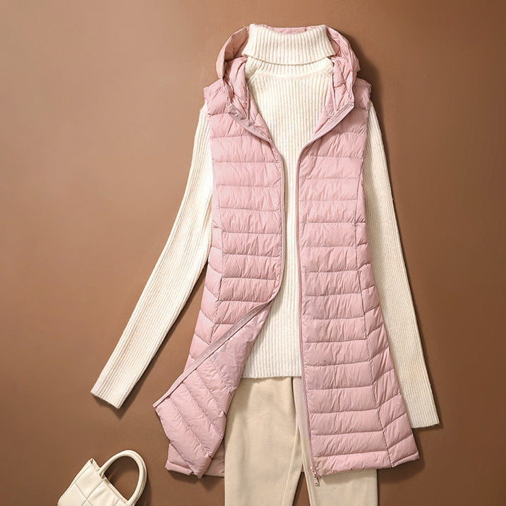 Gewatteerd damesvest - Lang - Capuchon - Donzen Gilet - Bodywarmer-Boetiek Moda