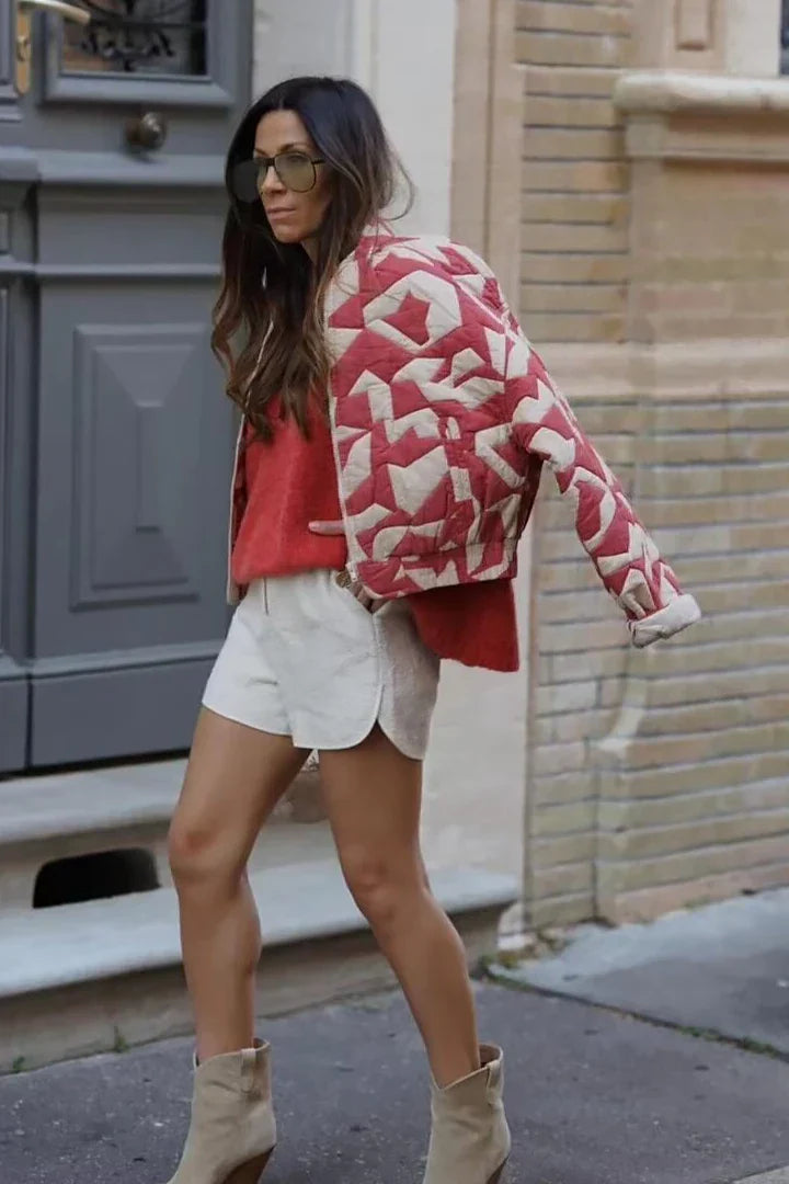 Gewatteerd jack | Rood | Zip-Up | Gewatteerd bomberjack | Damesjack-Boetiek Moda