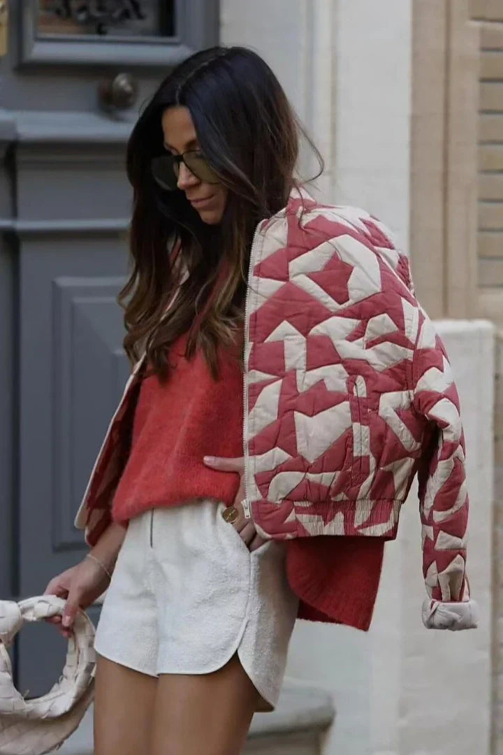 Gewatteerd jack | Rood | Zip-Up | Gewatteerd bomberjack | Damesjack-Boetiek Moda