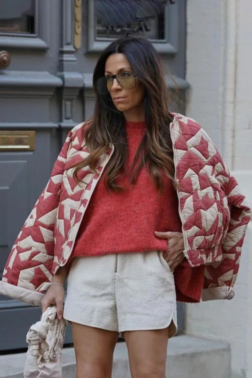 Gewatteerd jack | Rood | Zip-Up | Gewatteerd bomberjack | Damesjack-Boetiek Moda