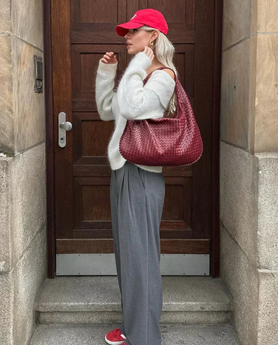 Geweven Leren Handtas - Vegan Leren Schoudertas voor dames-Boetiek Moda