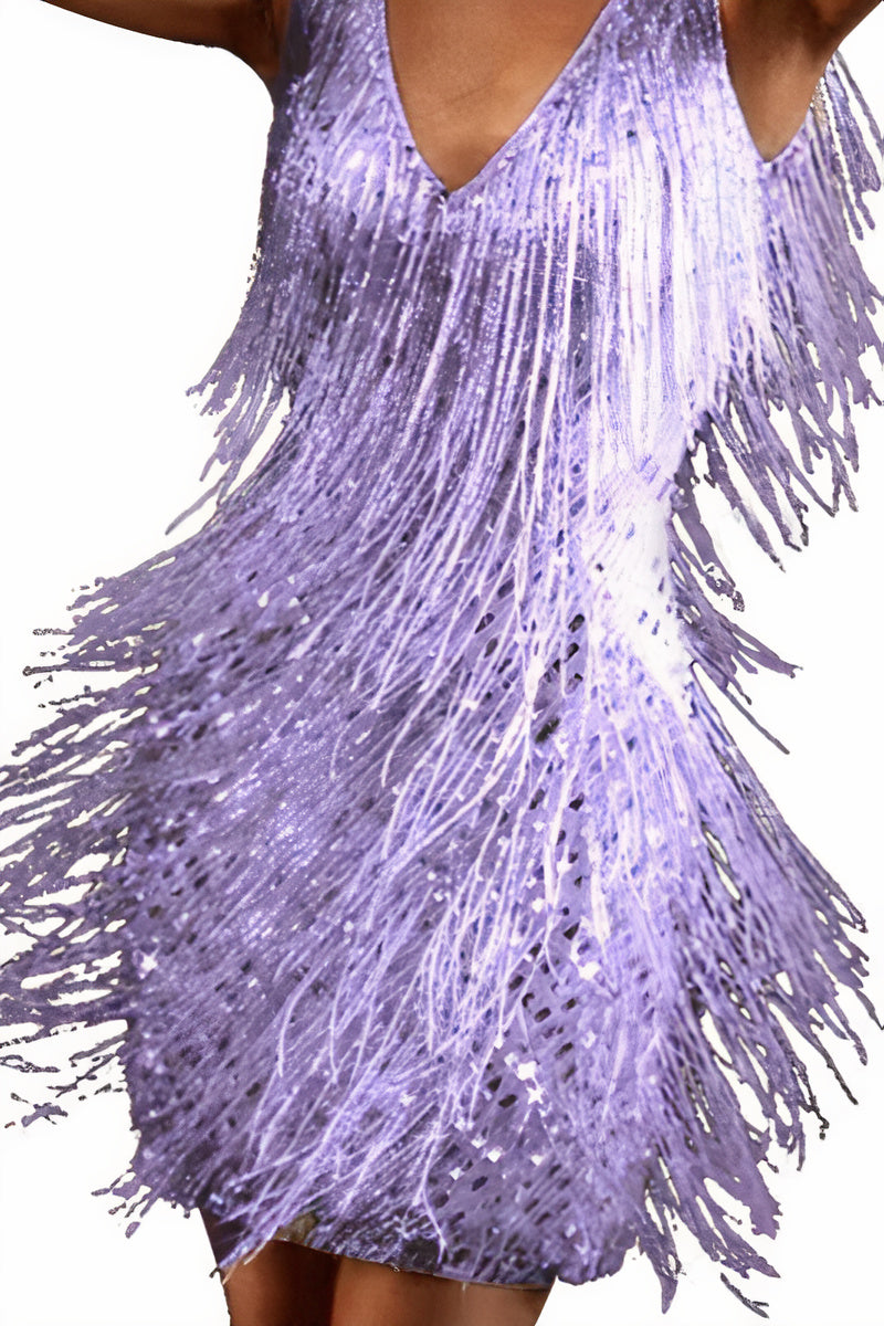 Glitterjurk - Dames mouwloze mini-jurk met pailletten en kwastjes-Boetiek Moda