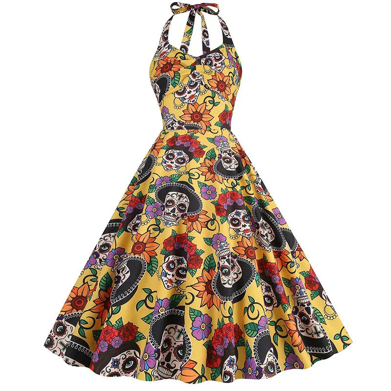 Halloween Jurk - Mouwloze Midi Schedeljurk voor dames tijdens Halloween-Boetiek Moda