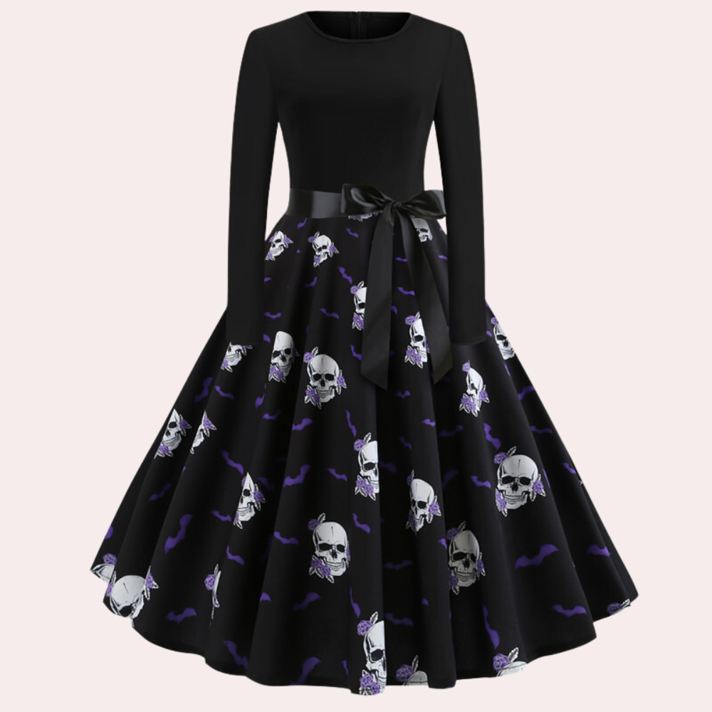 Halloween-jurk | Pompoenprint | Lange mouwen | A-lijn jurk | Damesjurk-Boetiek Moda
