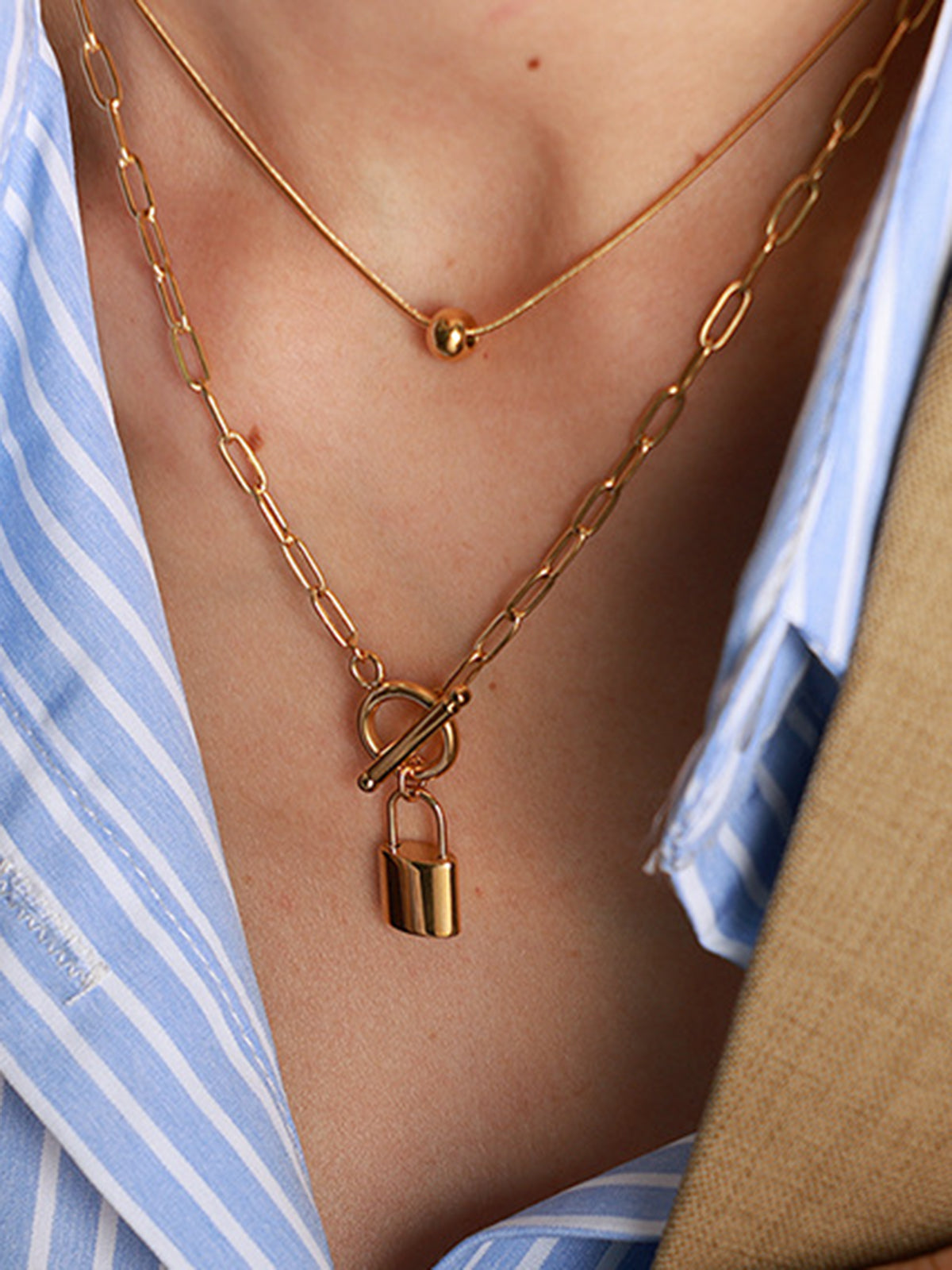 Hangslotketting | Stapelbaar | Goudkleurig | Gelaagde ketting | Damesketting-Boetiek Moda