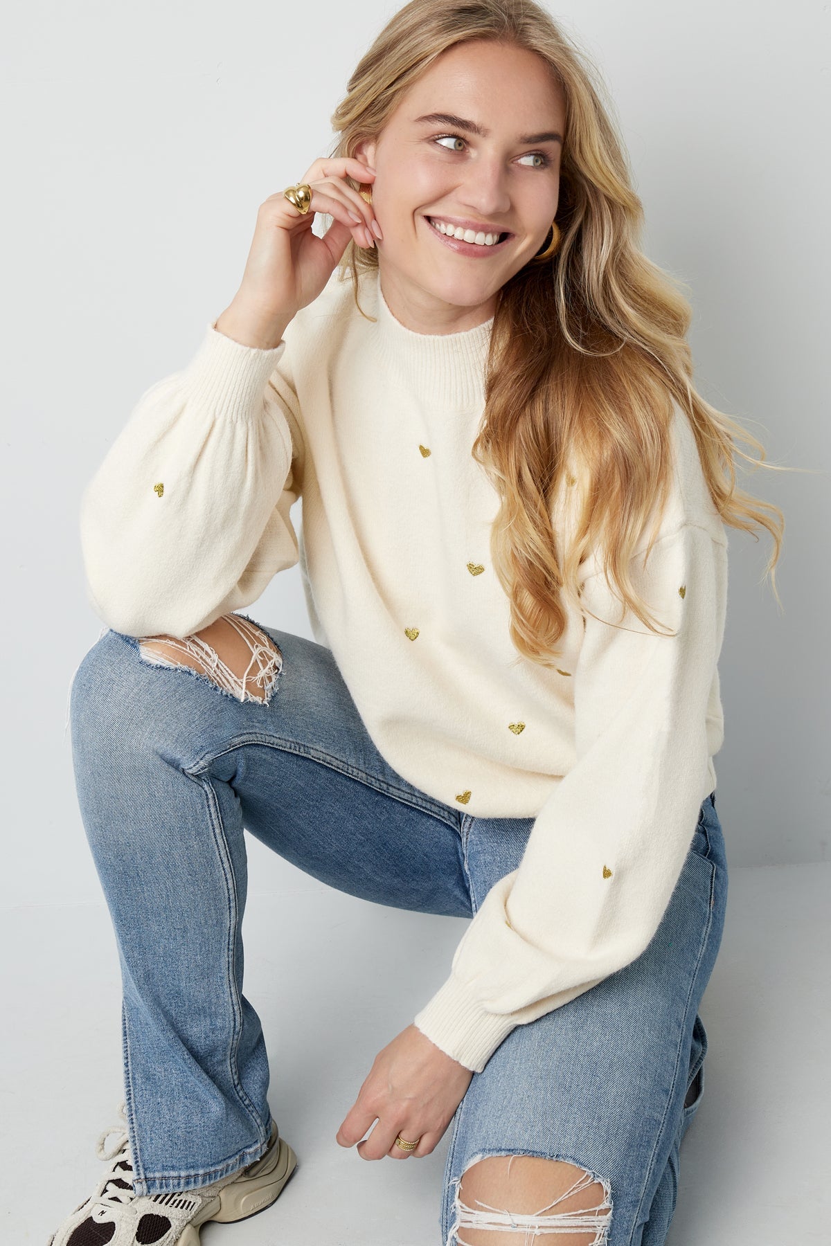 Harttrui - Losse pasvorm - Hoge hals - Gebreide trui - Gebreide kleding voor dames-Boetiek Moda