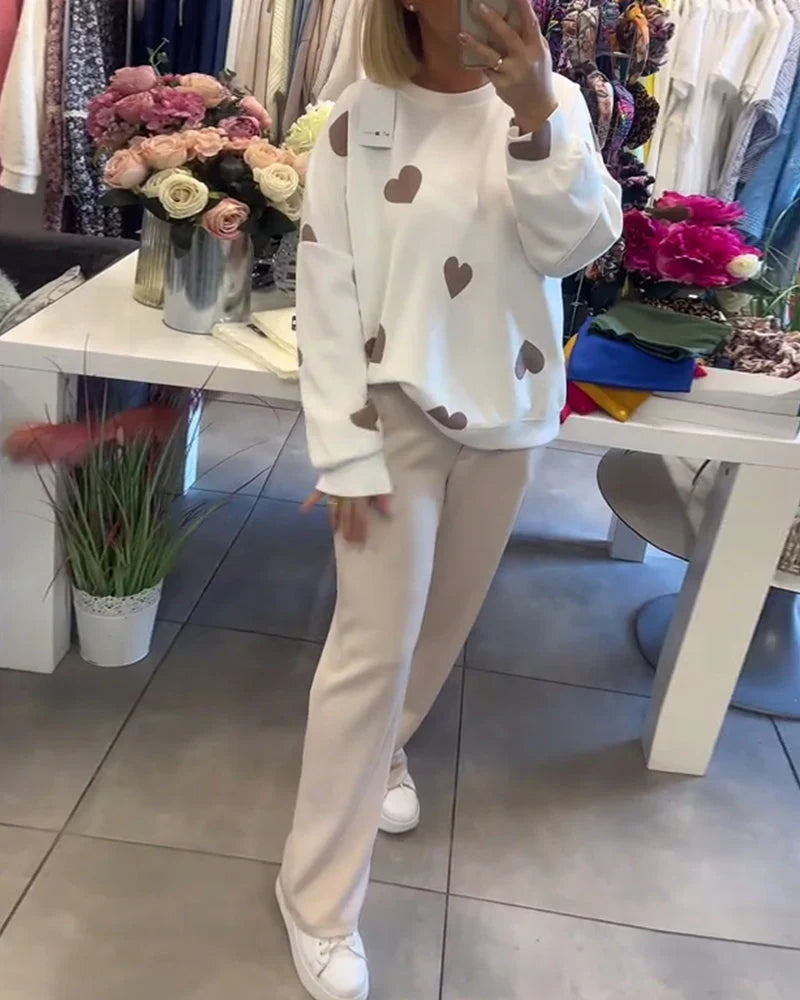 Heart Jumper | Wit | Pullover | Sweater met hartjes | Dames sweatshirt-Boetiek Moda