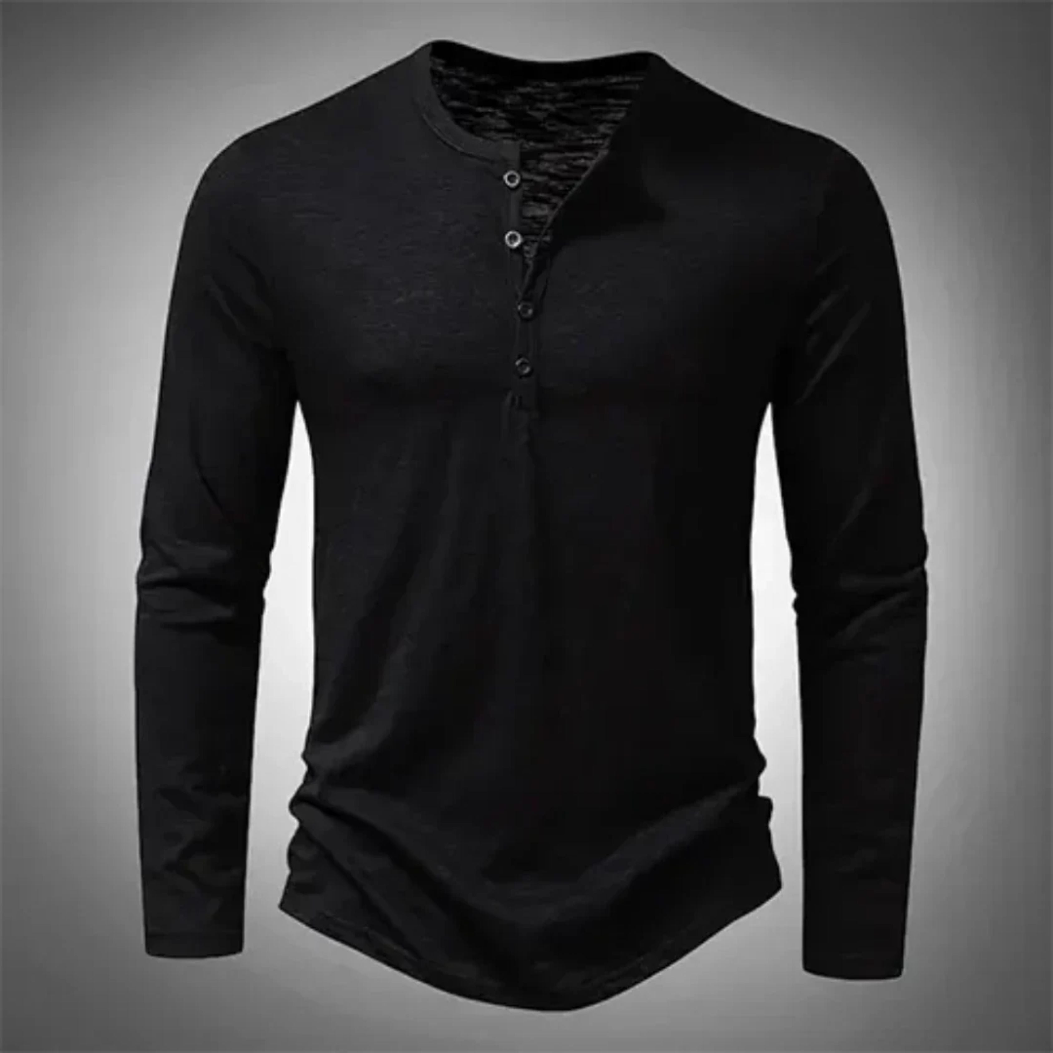 Henley-shirt - Casual - Half geknoopt - T-shirt met lange mouwen - Herenkleding-Boetiek Moda