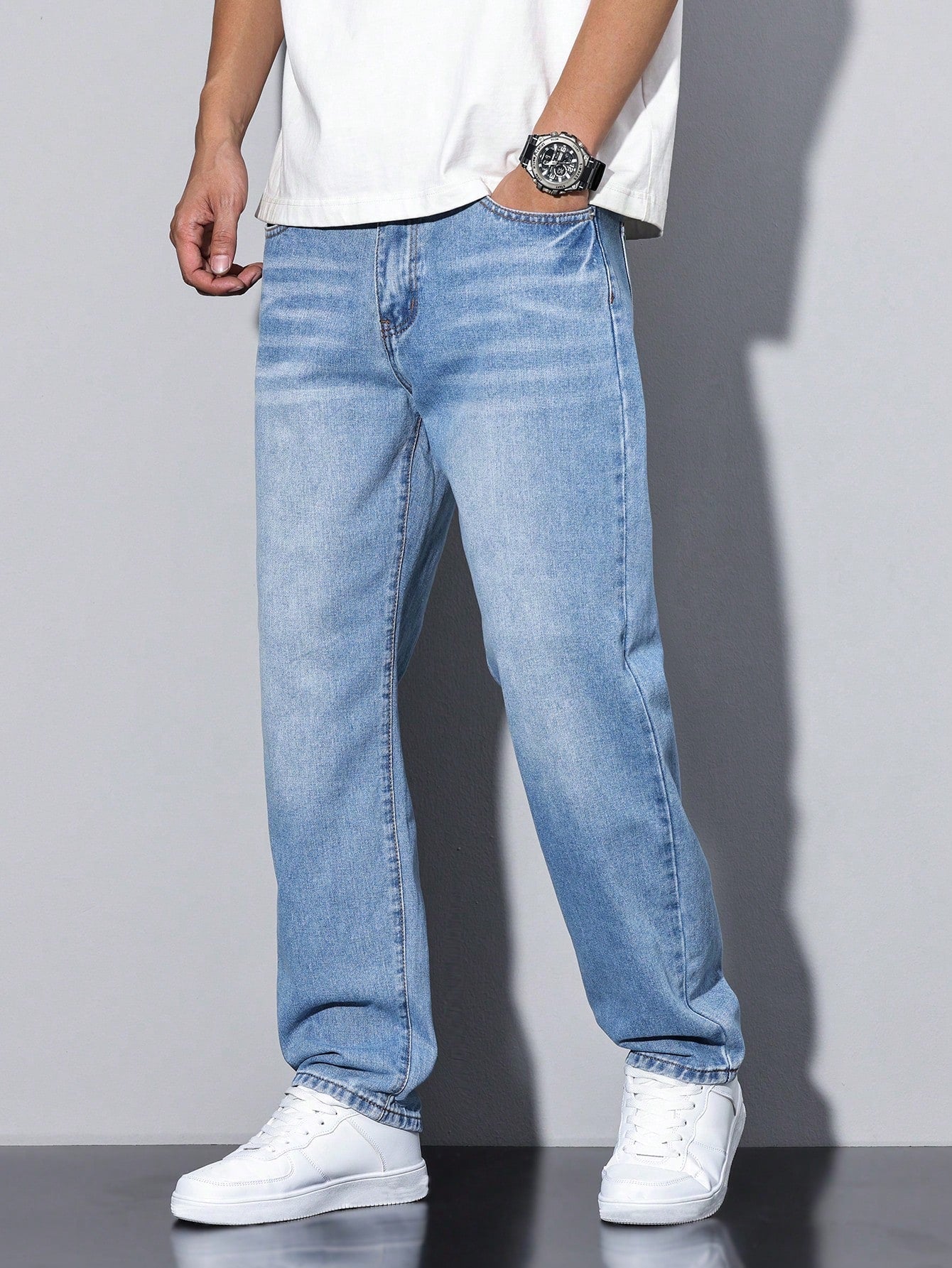 Heren Jeans - Washed Straight Leg Jeans-Boetiek Moda