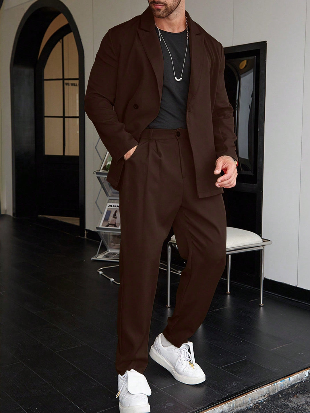 Herenpak | Relaxed Fit | Geplooide Broek | Blazer en Broek Set | Tweedelige Set Heren-Boetiek Moda