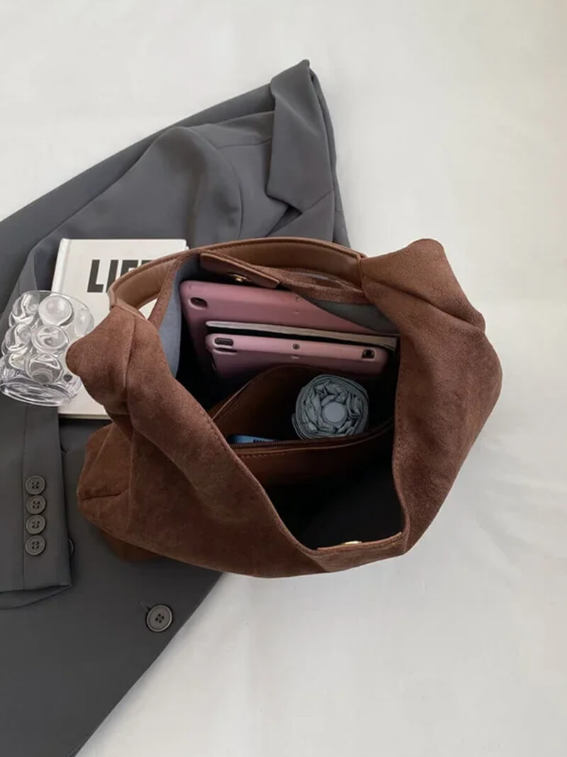 Hobo-tas - Grote suède schoudertas voor dames voor dagelijks gebruik-Boetiek Moda