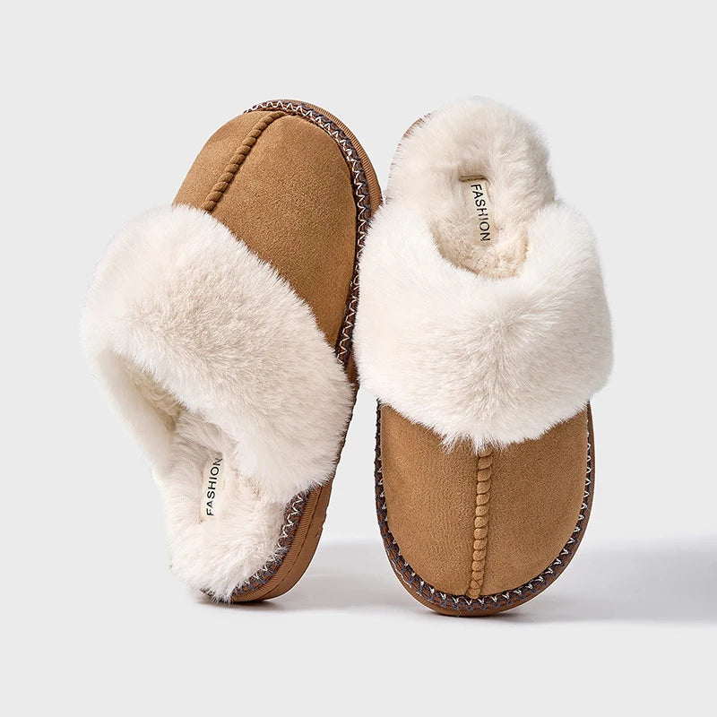 Huisschoenen - Warme, met bont gevoerde binnenslippers voor dames-Boetiek Moda