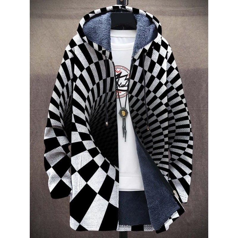 Jas met Capuchon - Kleurrijke bedrukte fleece gevoerde winterjas voor heren-Boetiek Moda