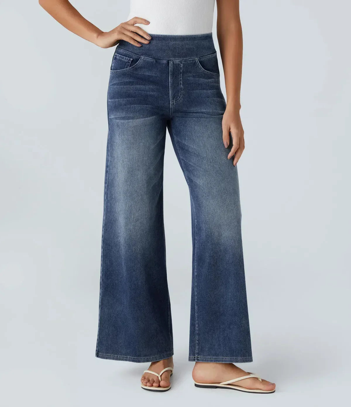 Jeans met wijde pijpen - Dames Elastische High Waist Stretchy Jeans-Boetiek Moda