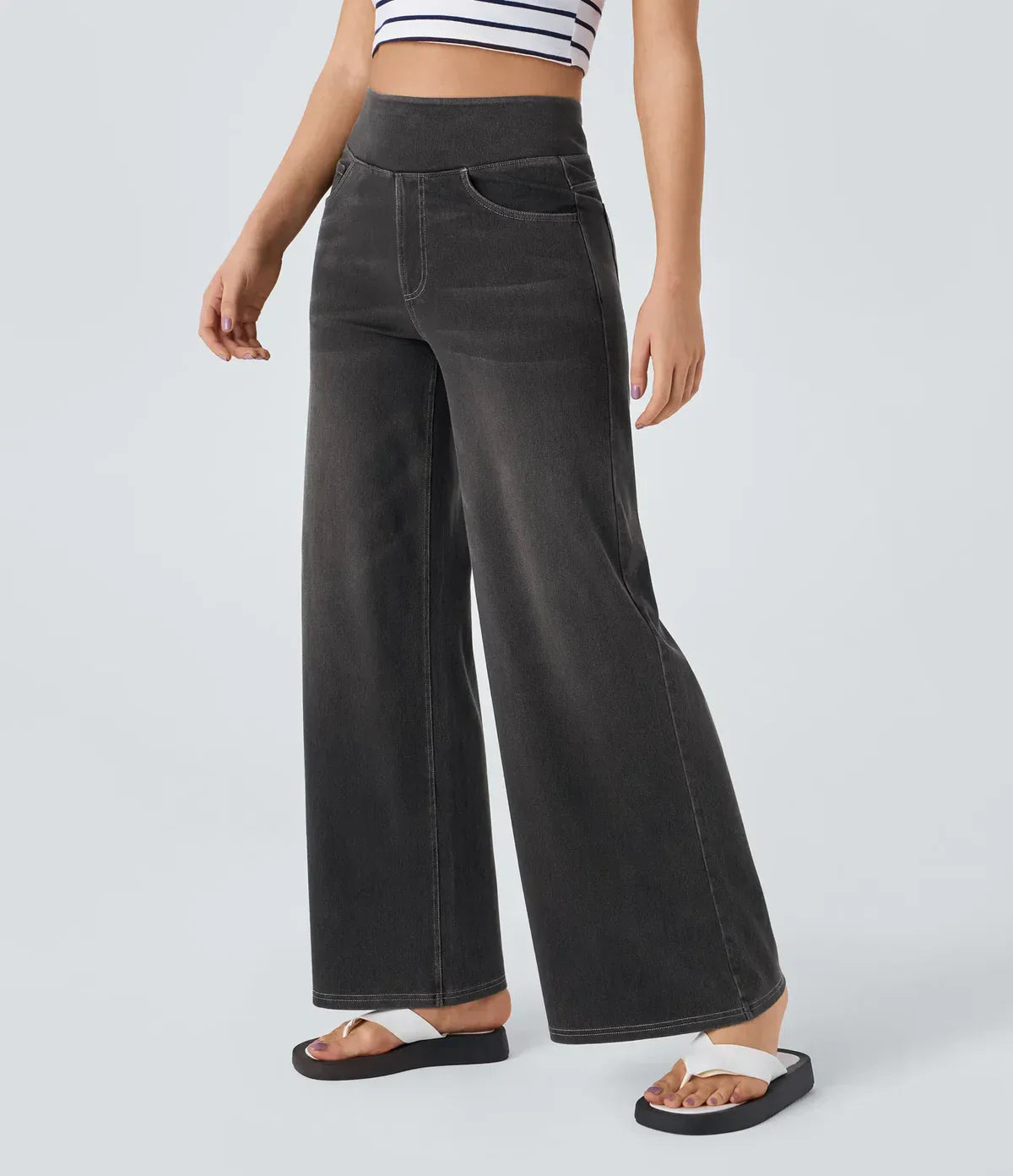 Jeans met wijde pijpen - Dames Elastische High Waist Stretchy Jeans-Boetiek Moda