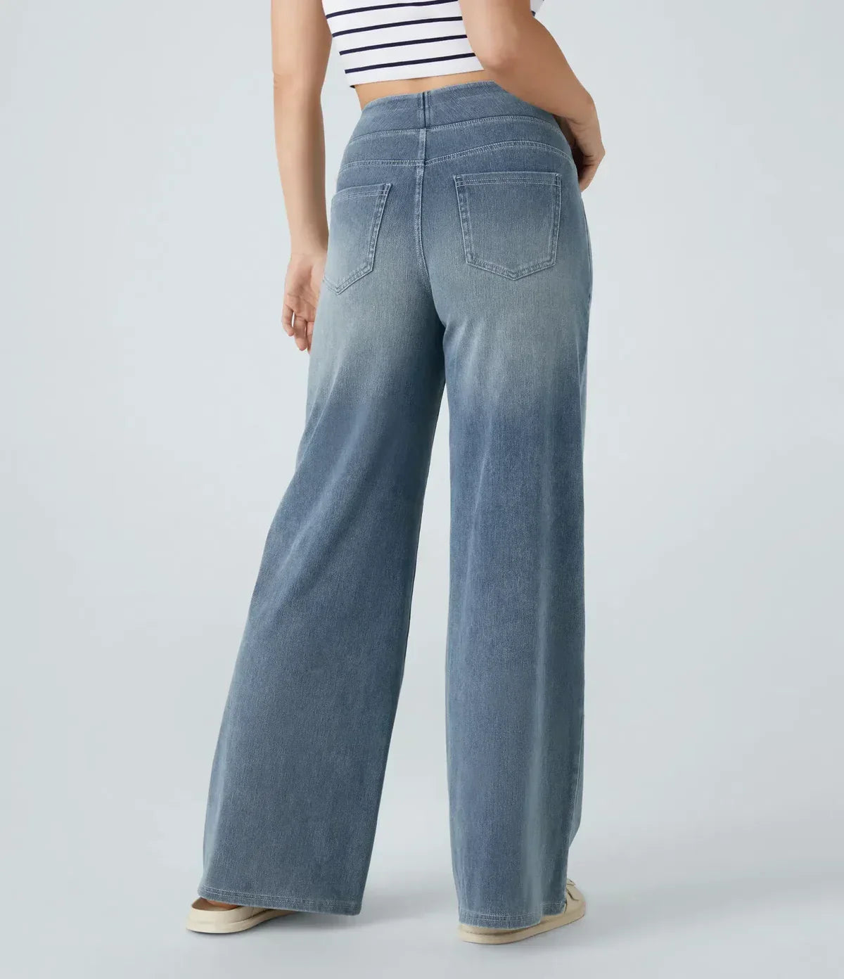 Jeans met wijde pijpen - Dames Elastische High Waist Stretchy Jeans-Boetiek Moda