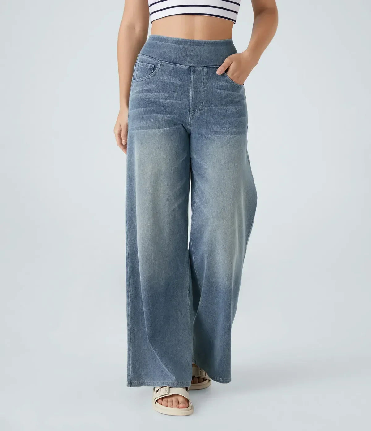 Jeans met wijde pijpen - Dames Elastische High Waist Stretchy Jeans-Boetiek Moda