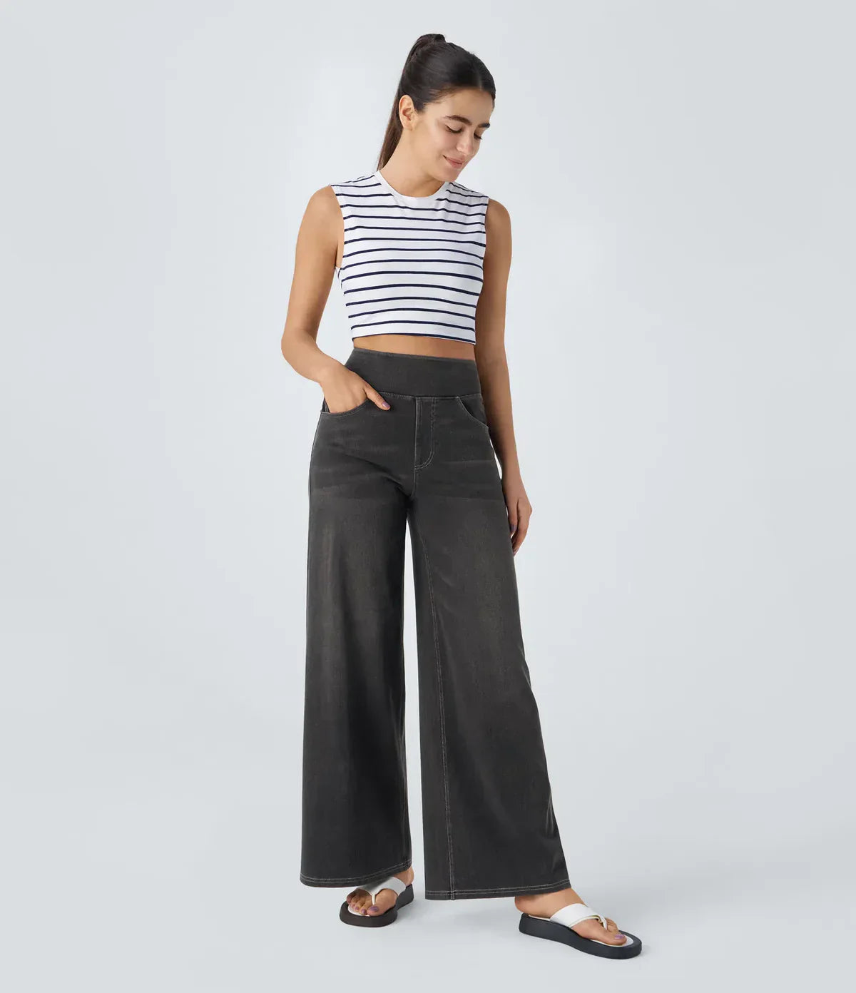 Jeans met wijde pijpen - Dames Elastische High Waist Stretchy Jeans-Boetiek Moda