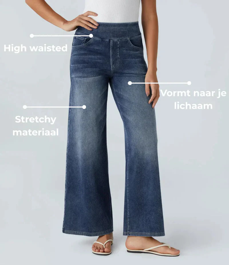 Jeans met wijde pijpen - Dames Elastische High Waist Stretchy Jeans-Boetiek Moda