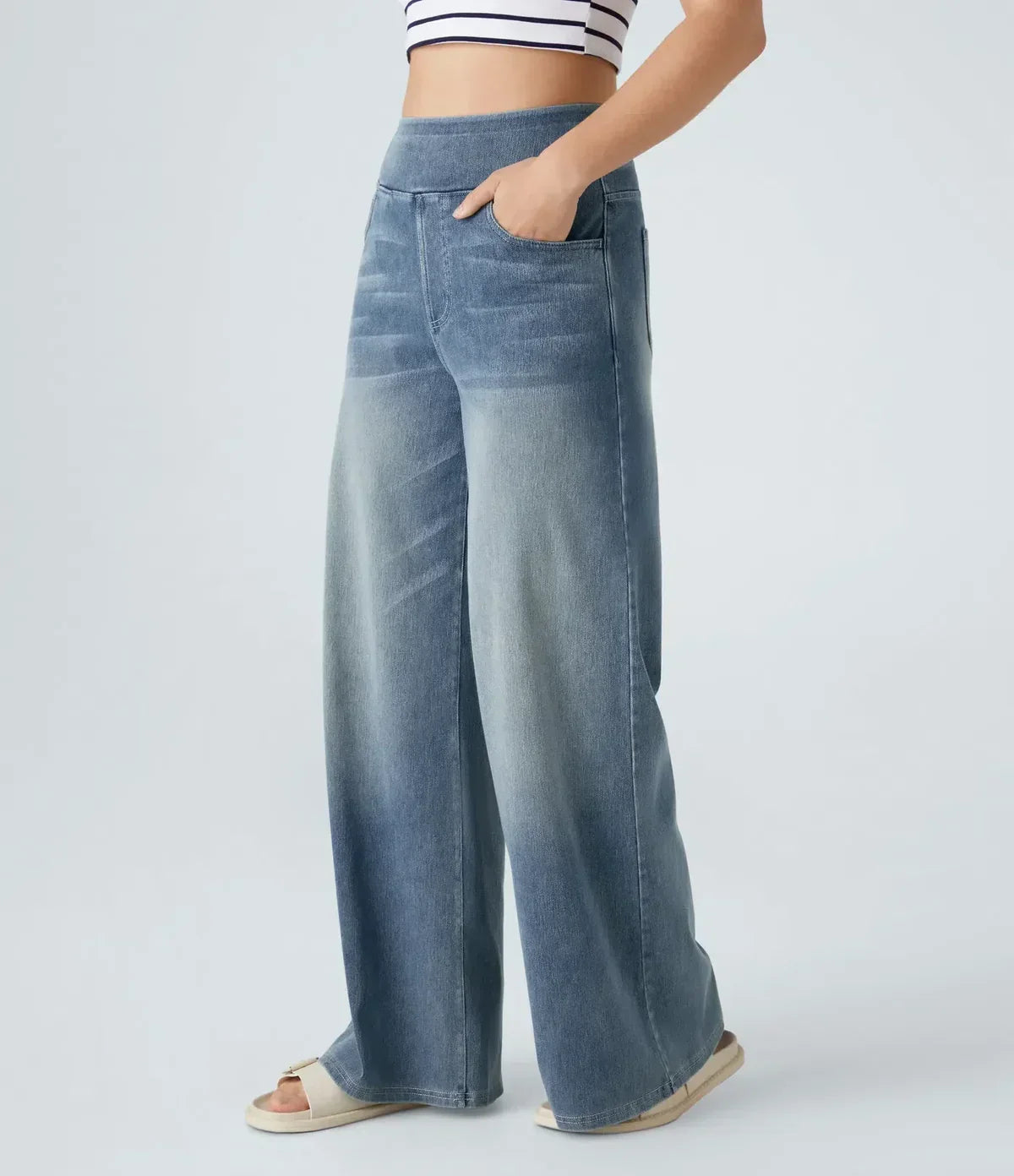 Jeans met wijde pijpen - Dames Elastische High Waist Stretchy Jeans-Boetiek Moda