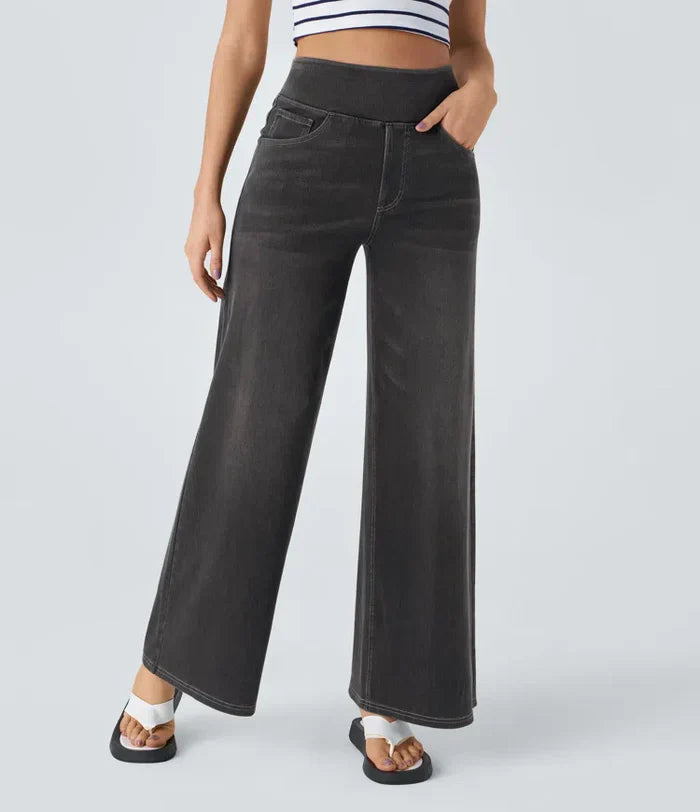 Jeans met wijde pijpen - Dames Elastische High Waist Stretchy Jeans-Boetiek Moda