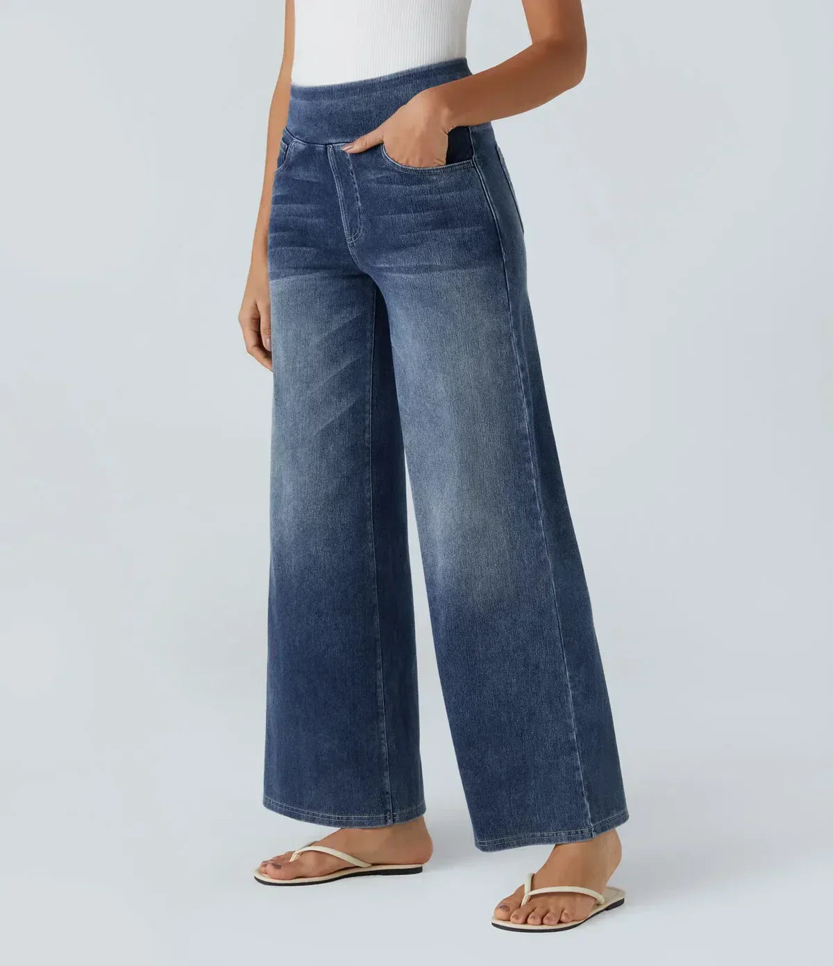 Jeans met wijde pijpen - Dames Elastische High Waist Stretchy Jeans-Boetiek Moda
