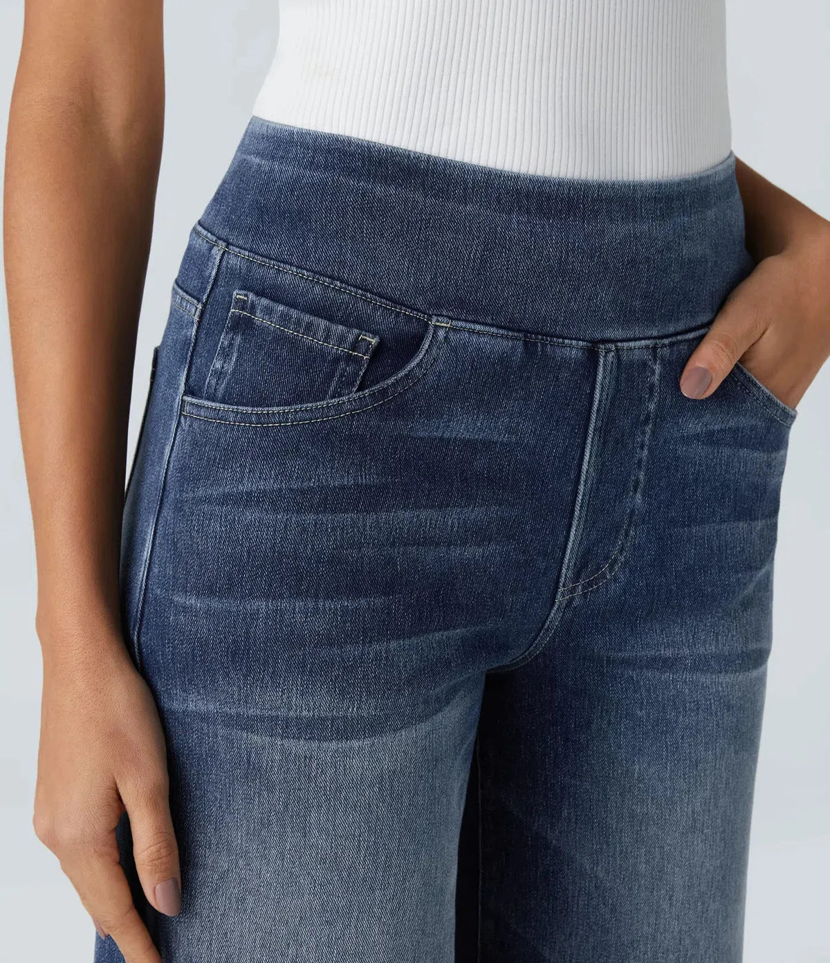Jeans met wijde pijpen - Dames Elastische High Waist Stretchy Jeans-Boetiek Moda