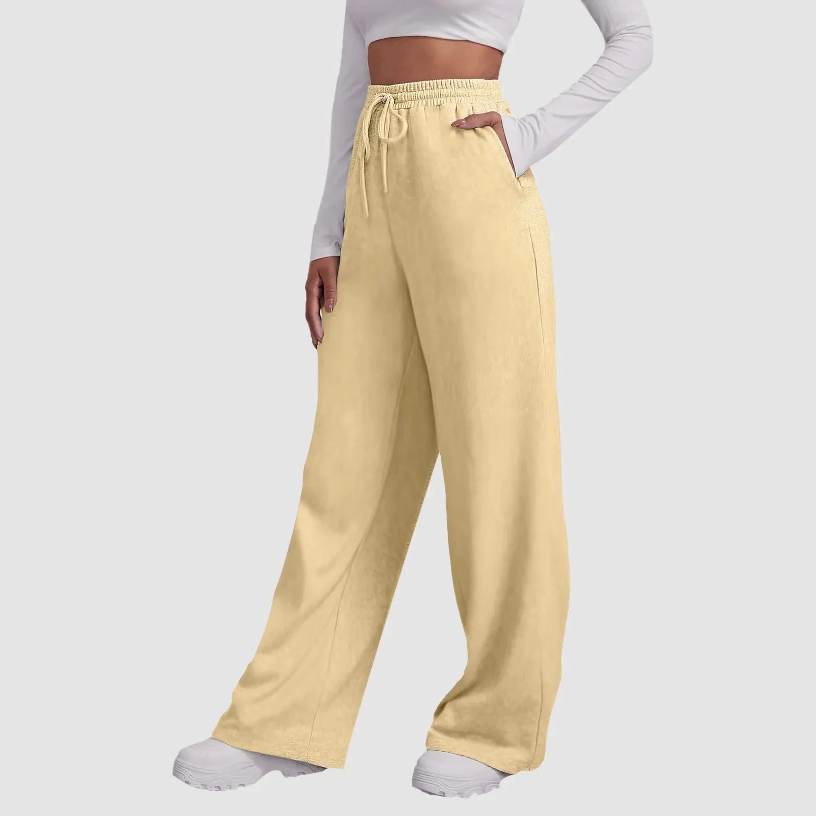 Joggers met wijde pijpen | Elastische taille | Koord | Sweatbroeken met wijde pijpen | Damesbroeken-Boetiek Moda