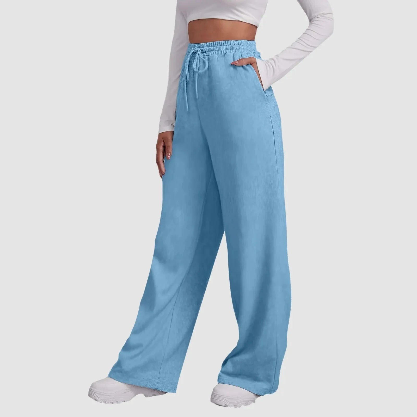 Joggers met wijde pijpen | Elastische taille | Koord | Sweatbroeken met wijde pijpen | Damesbroeken-Boetiek Moda