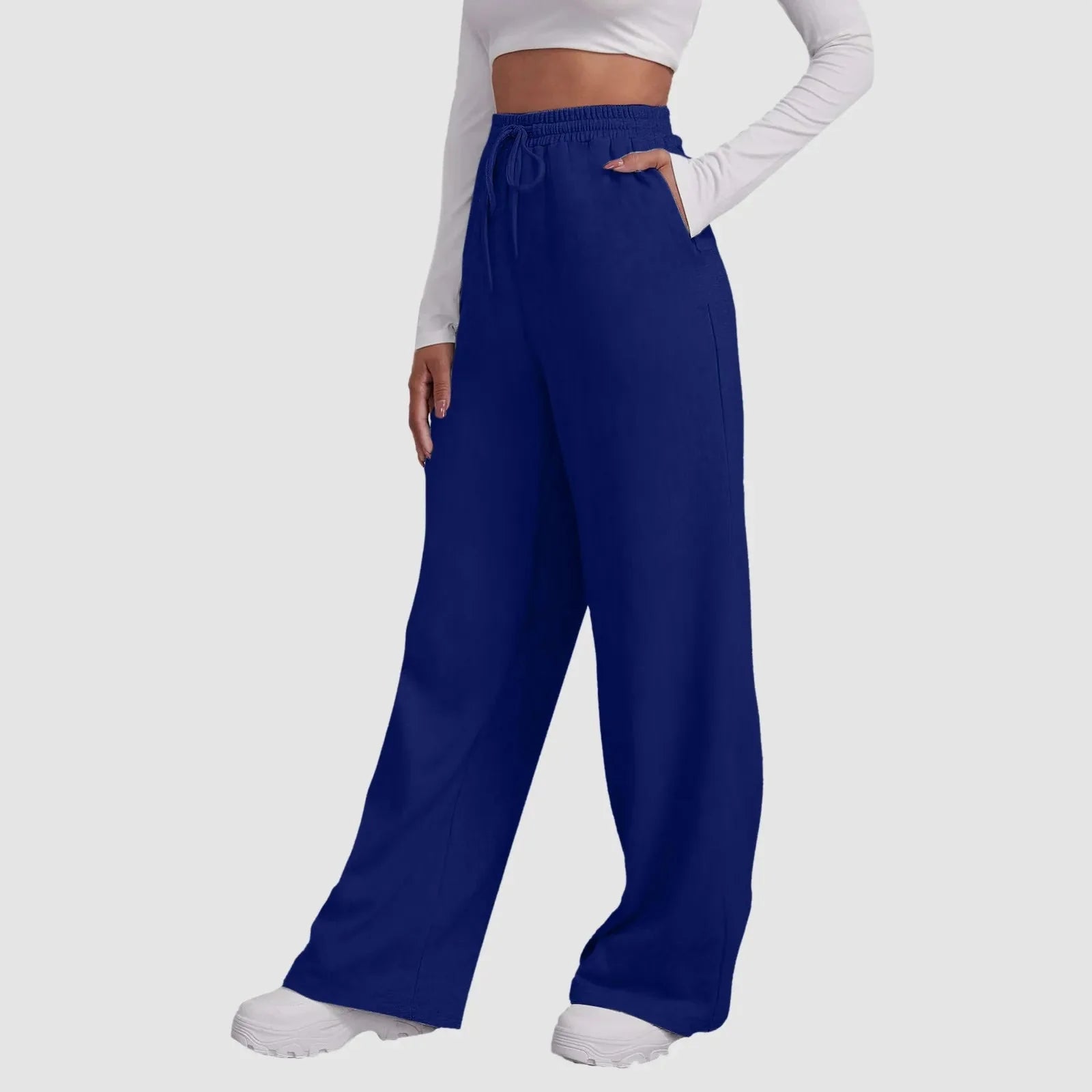 Joggers met wijde pijpen | Elastische taille | Koord | Sweatbroeken met wijde pijpen | Damesbroeken-Boetiek Moda