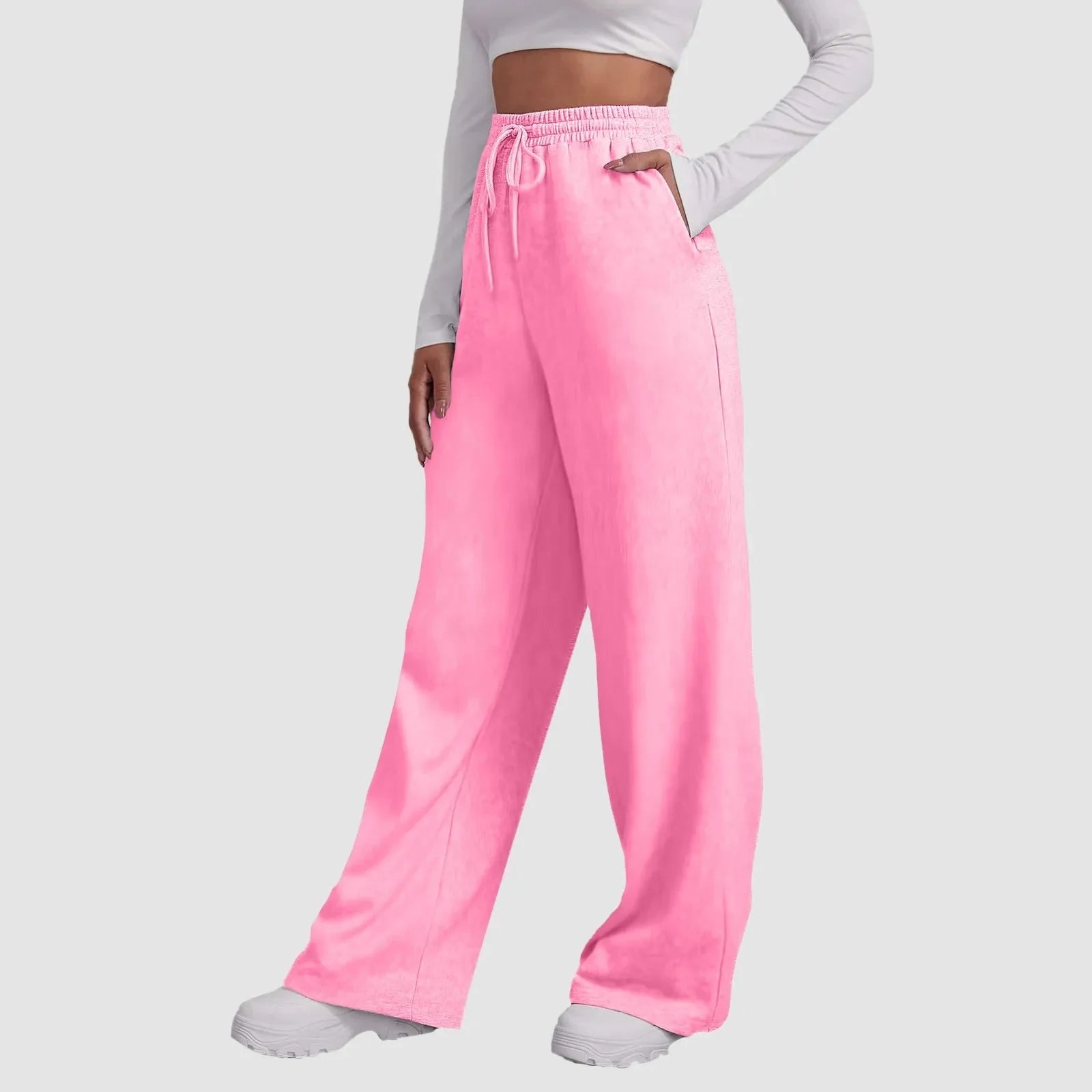 Joggers met wijde pijpen | Elastische taille | Koord | Sweatbroeken met wijde pijpen | Damesbroeken-Boetiek Moda