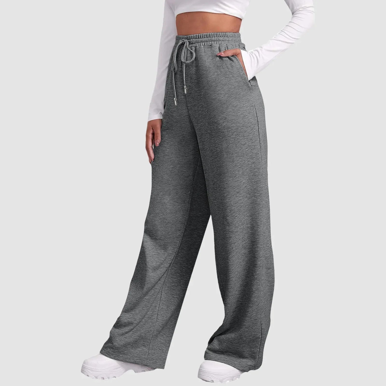 Joggers met wijde pijpen | Elastische taille | Koord | Sweatbroeken met wijde pijpen | Damesbroeken-Boetiek Moda