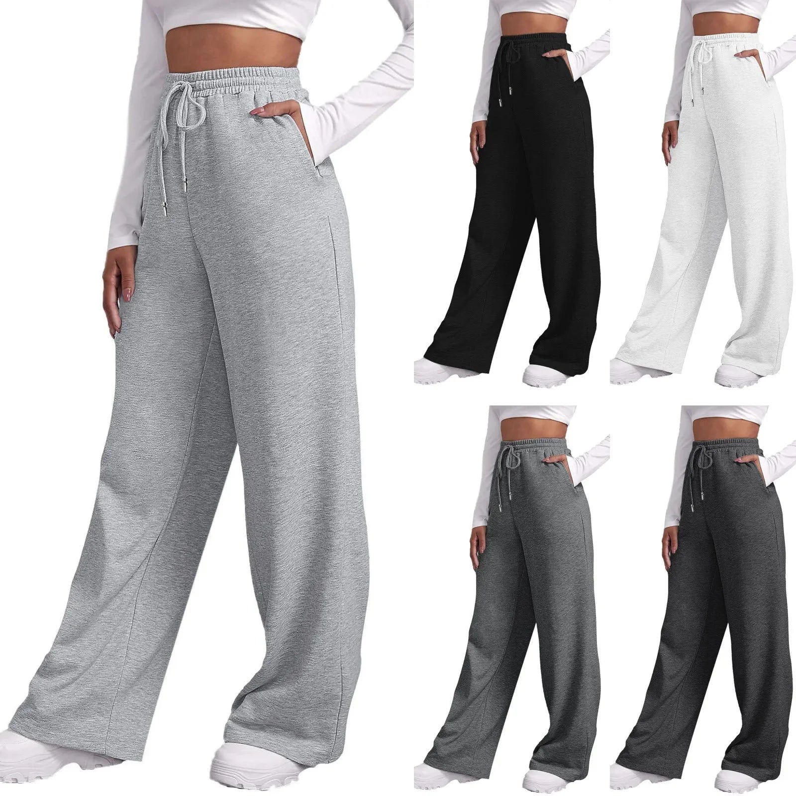 Joggers met wijde pijpen | Elastische taille | Koord | Sweatbroeken met wijde pijpen | Damesbroeken-Boetiek Moda