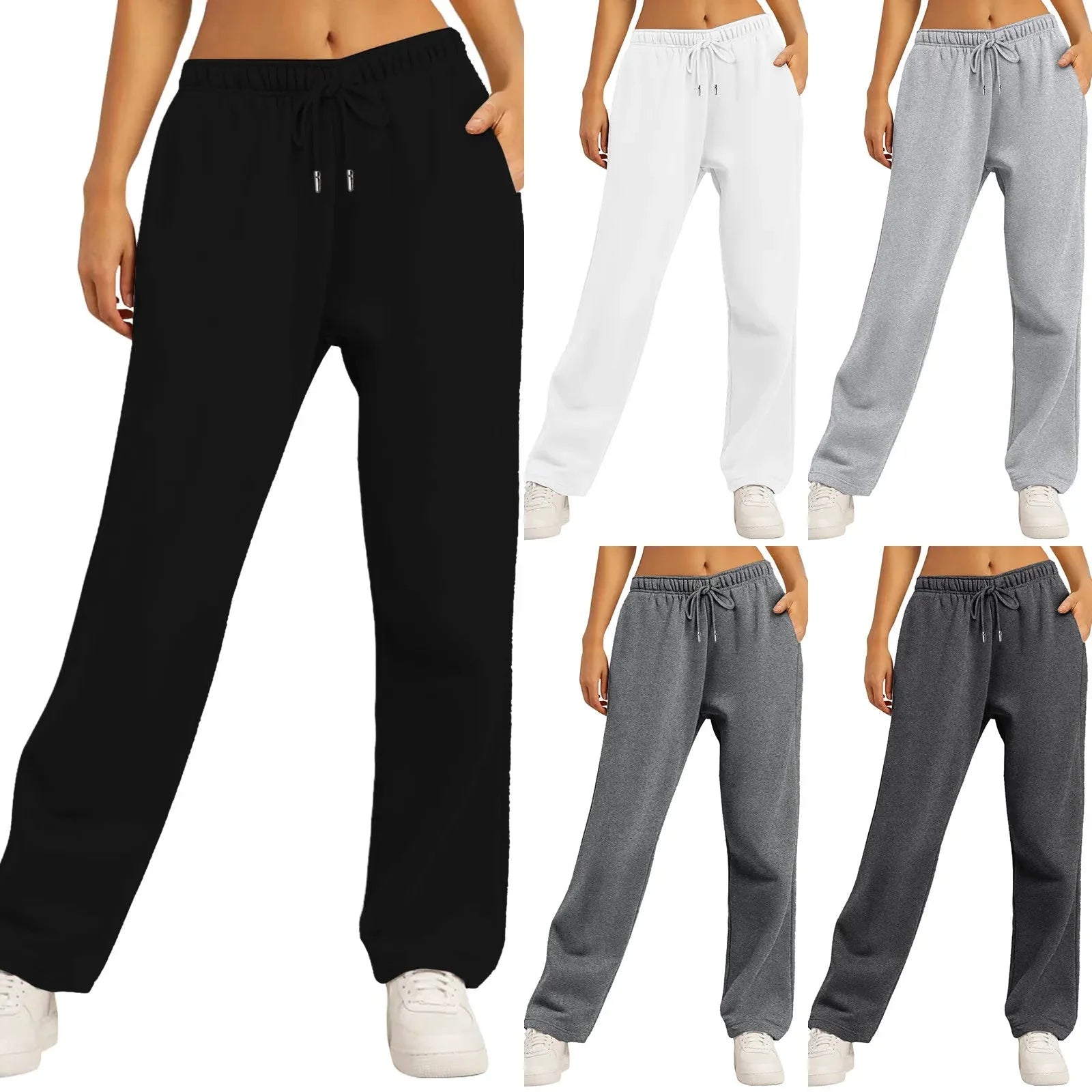 Joggers met wijde pijpen | Elastische taille | Koord | Sweatbroeken met wijde pijpen | Damesbroeken-Boetiek Moda