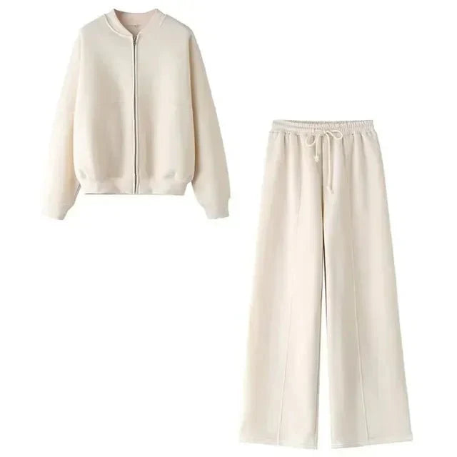 Joggingpak | Wijde pijpen | Ritssluiting | Loungewear-set | Trainingspak voor dames-Boetiek Moda