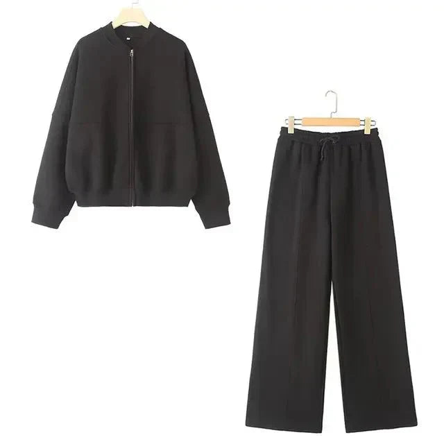 Joggingpak | Wijde pijpen | Ritssluiting | Loungewear-set | Trainingspak voor dames-Boetiek Moda