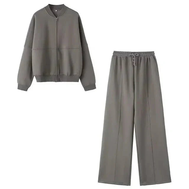 Joggingpak | Wijde pijpen | Ritssluiting | Loungewear-set | Trainingspak voor dames-Boetiek Moda