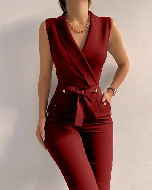 Jumpsuit - V-hals - Mouwloos - Elegante Jumpsuit - Formele Jumpsuits voor Vrouwen-Boetiek Moda