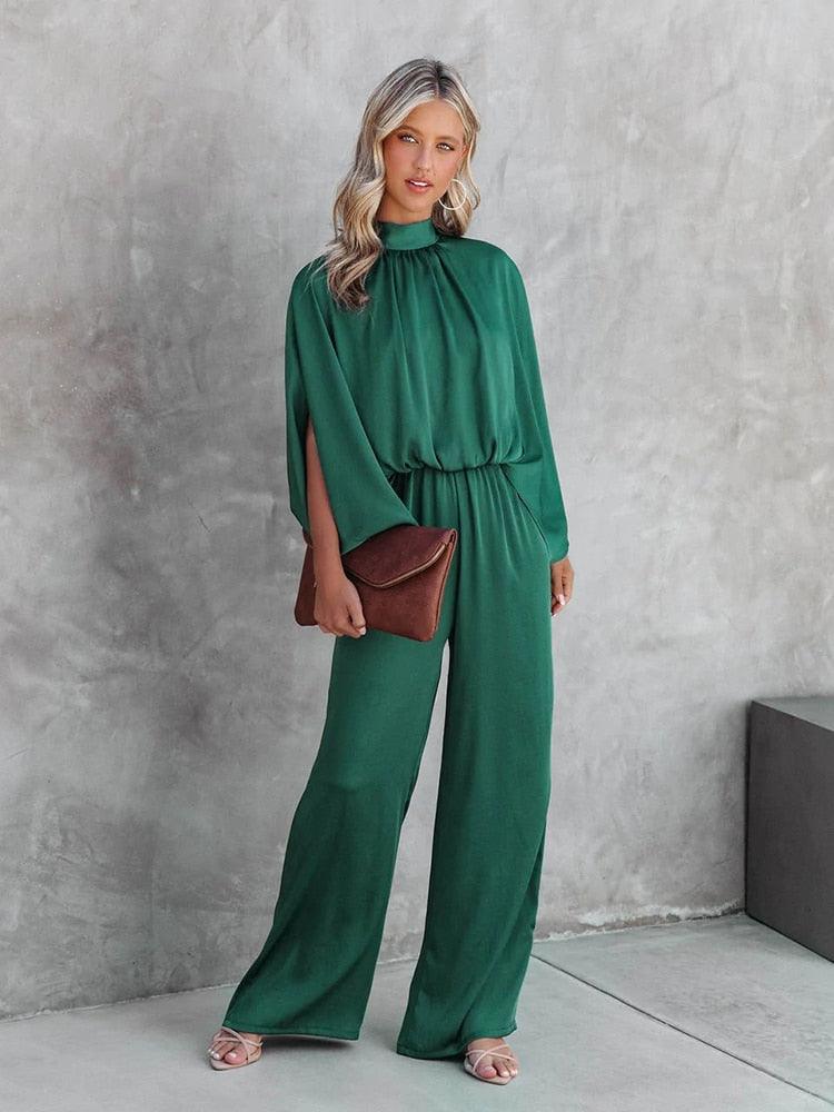 Jumpsuit - Wijde pijpen - Groen - Elegante jumpsuit - Dameskleding-Boetiek Moda