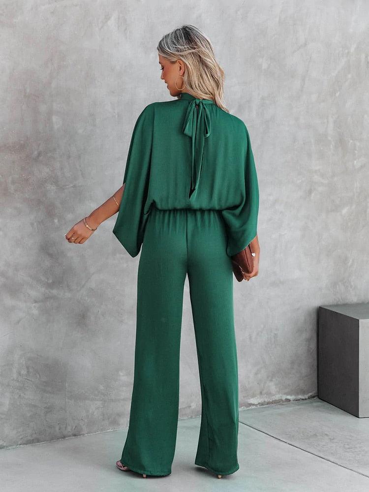 Jumpsuit - Wijde pijpen - Groen - Elegante jumpsuit - Dameskleding-Boetiek Moda